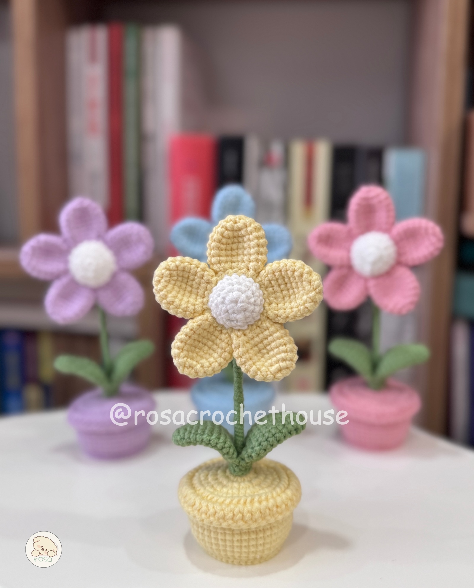 amigurumi five patel flower bookshelf decor