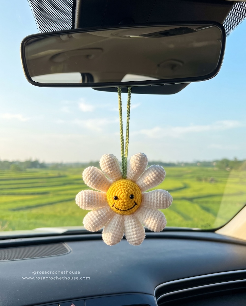 Crochet Daisy Car Hanger, Cute Crochet Flower Car Hanger