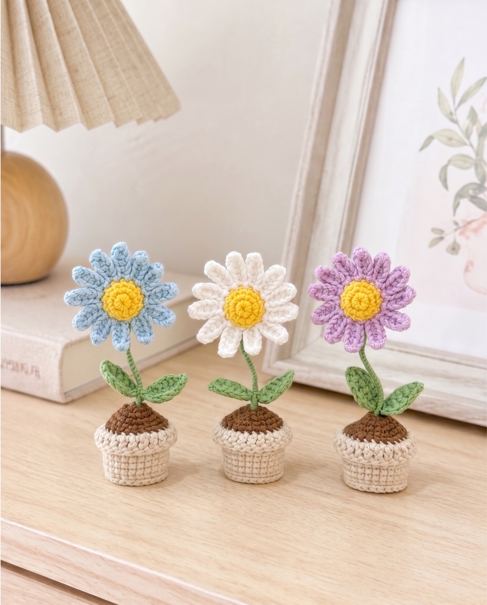 Crochet Daisy Flower Pot Decor
