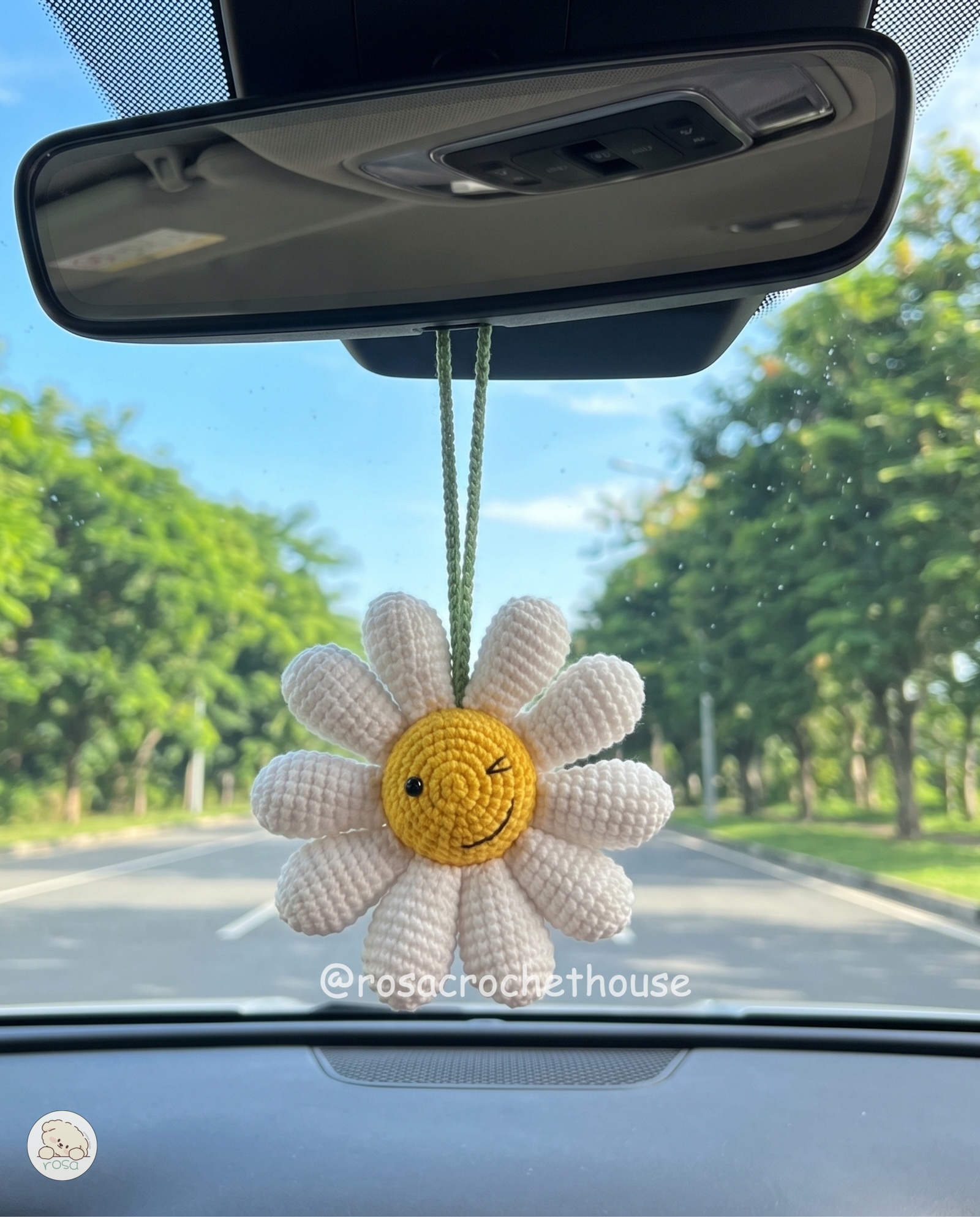 Crochet Daisy Car Hanger, Cute Crochet Flower Car Hanger