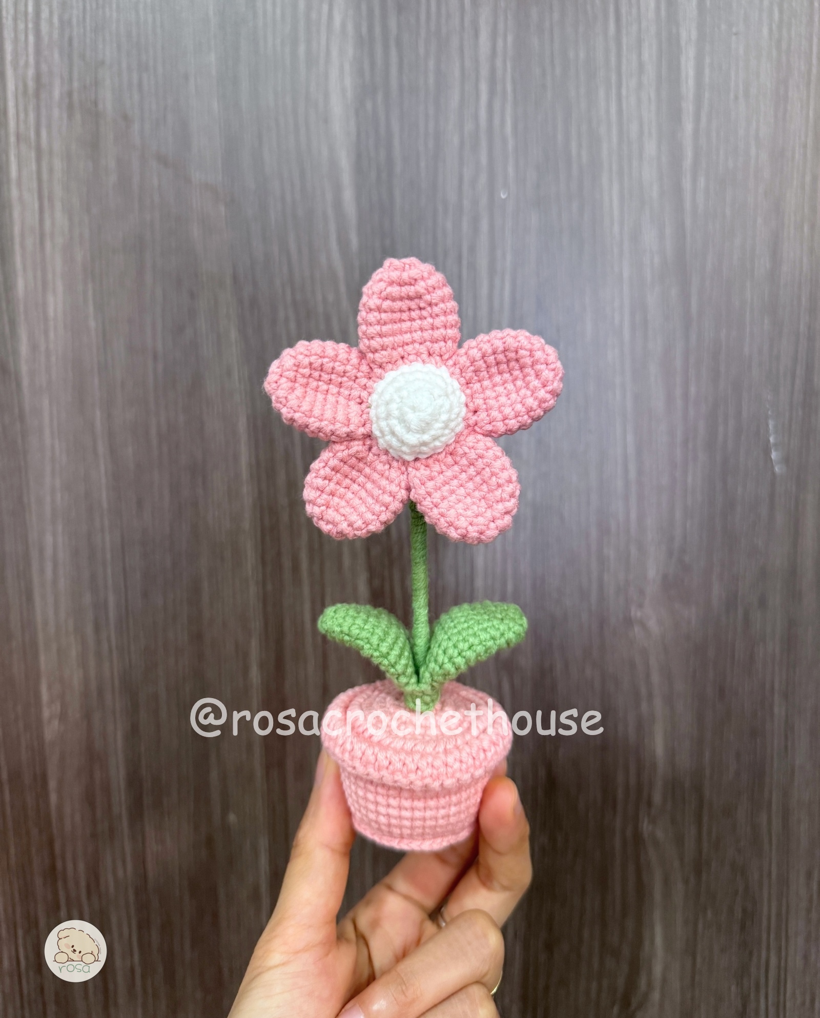 crochet pink flower pot five patel