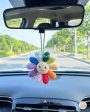 Crochet Rainbow Flower Car Hanger, Cute Crochet Flower Rearview Mirror Hanger