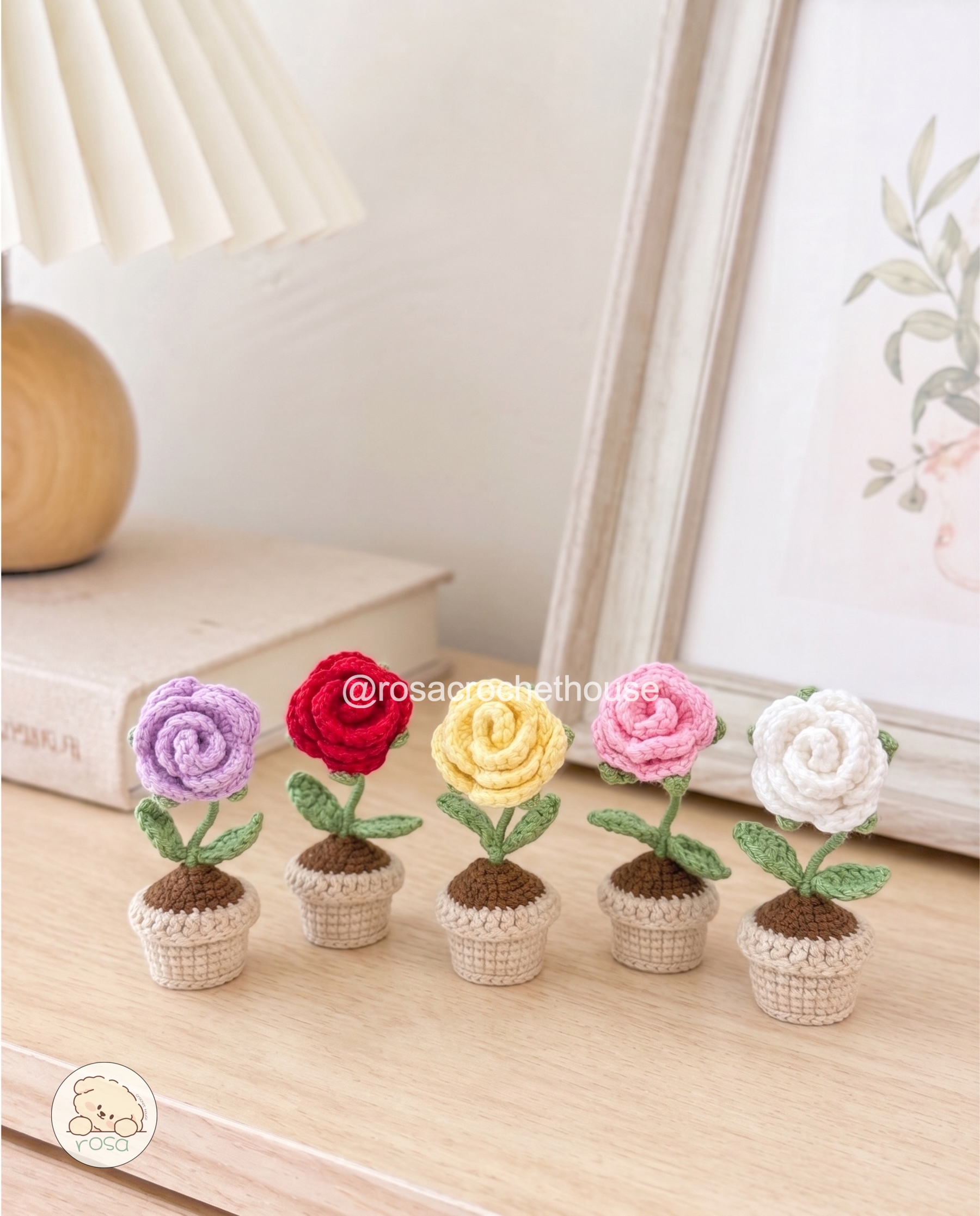 Crochet Rose Pot, Crochet Flower Pot Desk Decor