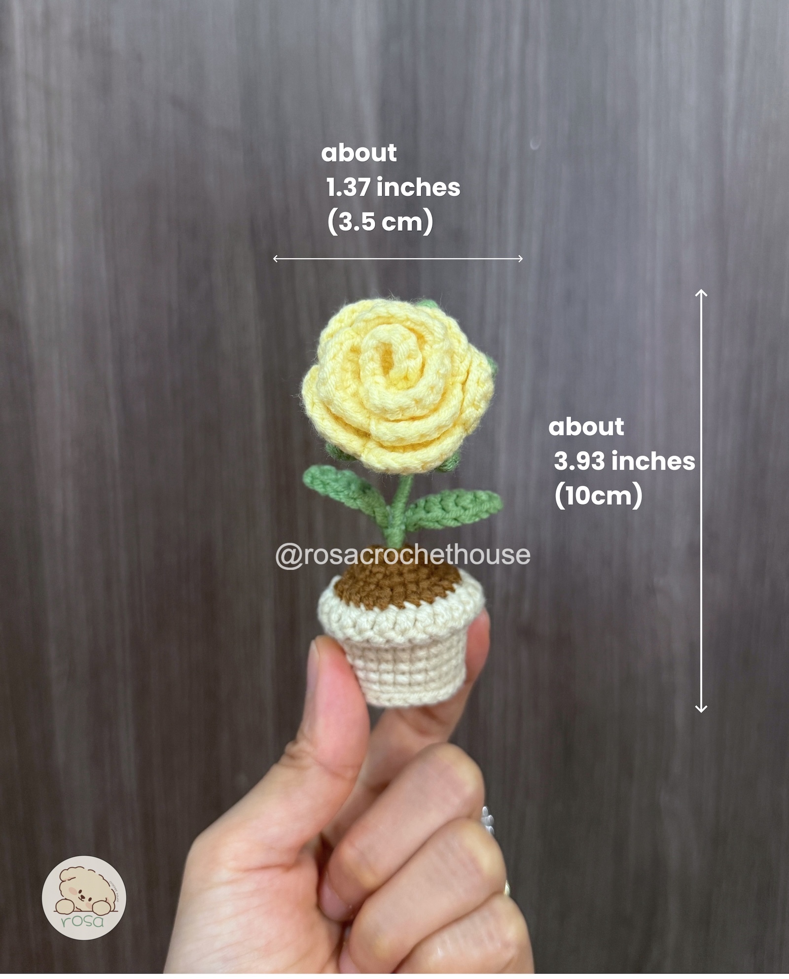 Crochet Rose Pot, Crochet Flower Pot Desk Decor
