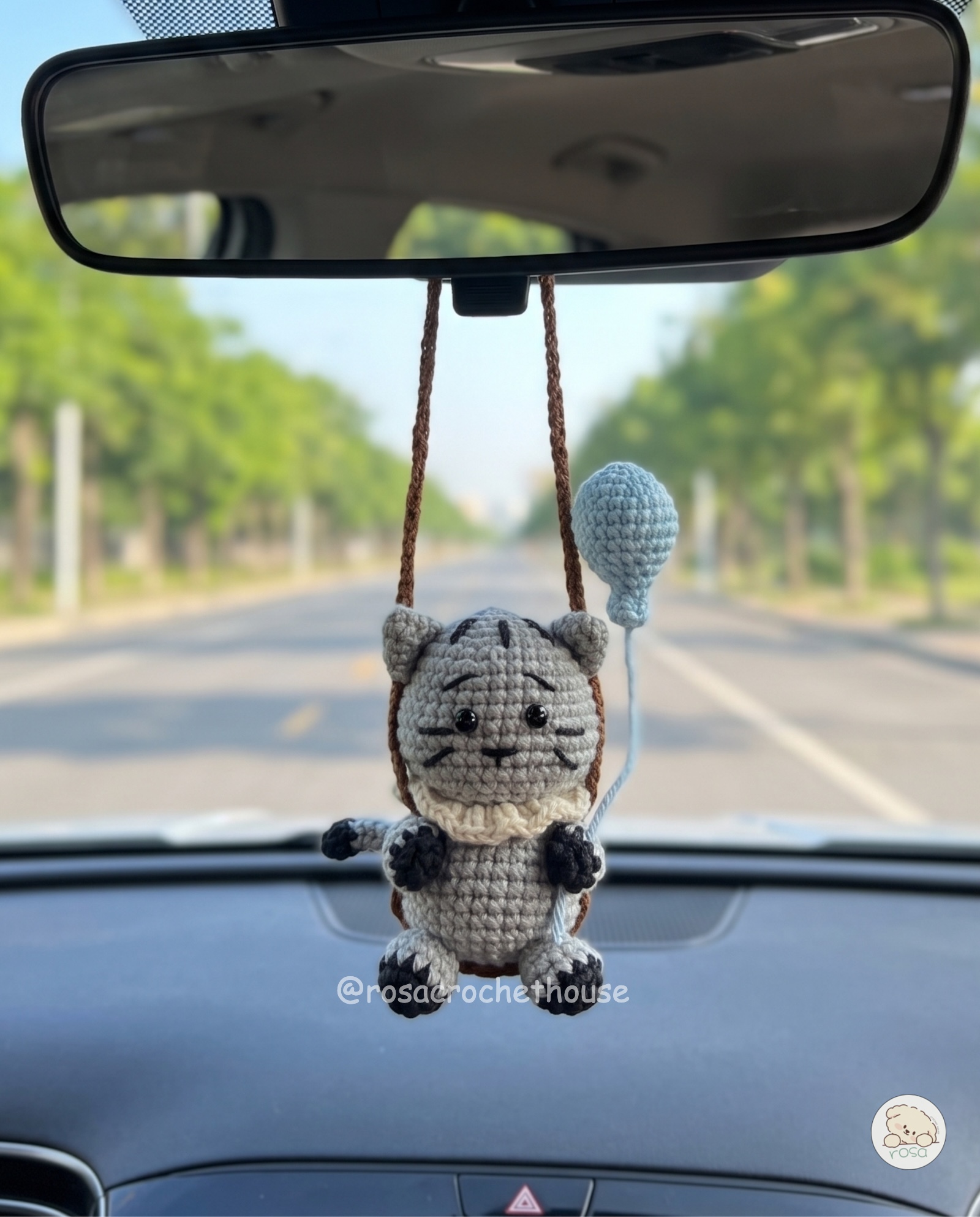 Cute Crochet Cat Car Hanger, Crochet Rearview Mirror Hanging