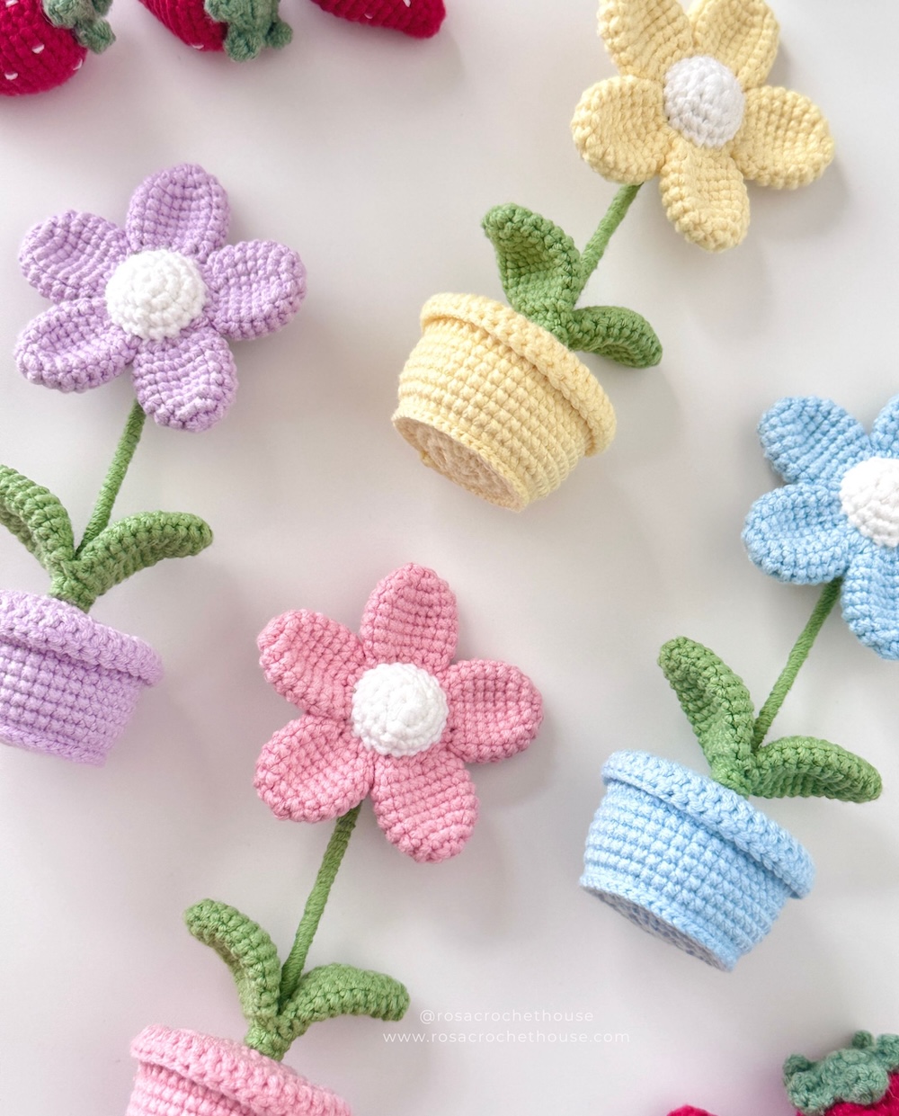 Crochet Five Patel Flower Pot, Crochet Flower Pot Desk Decoration