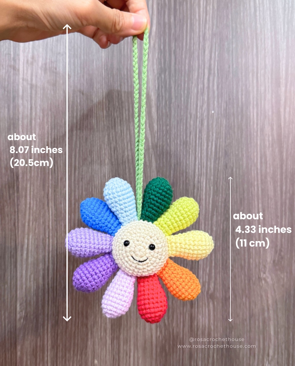 Crochet Rainbow Flower Car Hanger, Cute Crochet Flower Rearview Mirror Hanger
