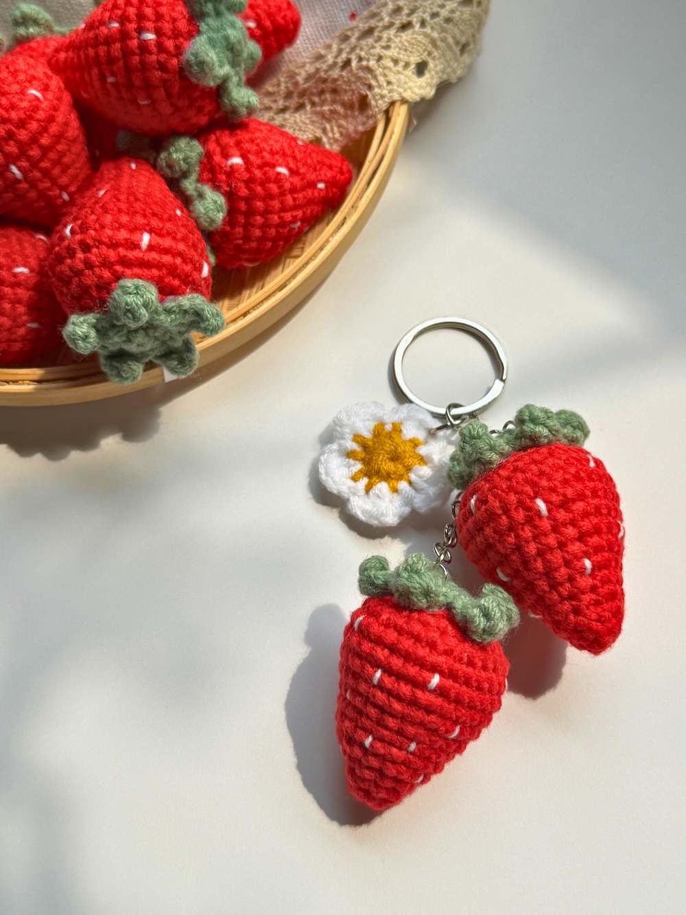 Crochet strawberry keychain