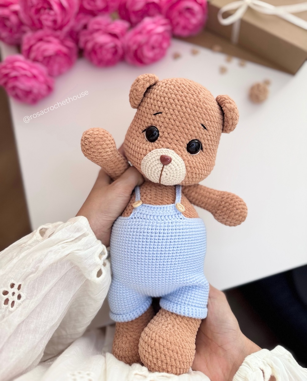 Crochet Bear with Blue Overall